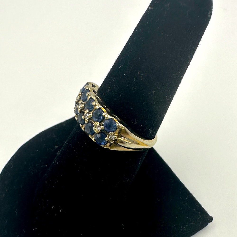 SOLD! 14k Yellow Gold Ring with 2 Rows of 5 Sapphires each & 6 Natural Diamonds - Picture 7 of 7